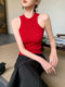 Retro red slim-fitting halterneck knitted camisole female summer hottie bottoming sleeveless shoulder top