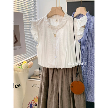 French Design, Sweet Sleeveless Vest Shirt for Women, Summer Elegant and Chic Babydoll Shirt, Slimming Flying Sleeve Top