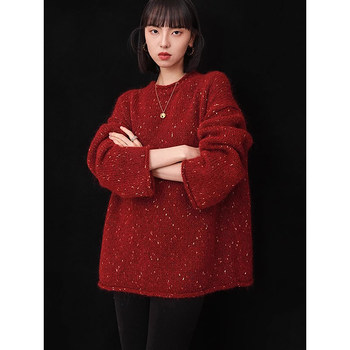 Autumn and Winter Retro Japanese-Style Loose and Casual Knitwear New Year Red Women's Clothing Christmas Red Outerwear Sweater Thickened Top