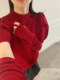 Beautiful Half-High Collar Crochet Knit Sweater for Women, Autumn and Winter Base Layer Sweater with Sleeve Cuffs, Festive Red Top for the New Year