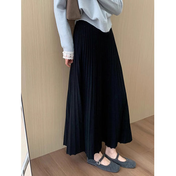 Black Wool Knit Skirt for Women, Autumn and Winter, High-Waisted, Slimming, Thickened Pleated Skirt, Petite, Elegant A-Line Long Skirt