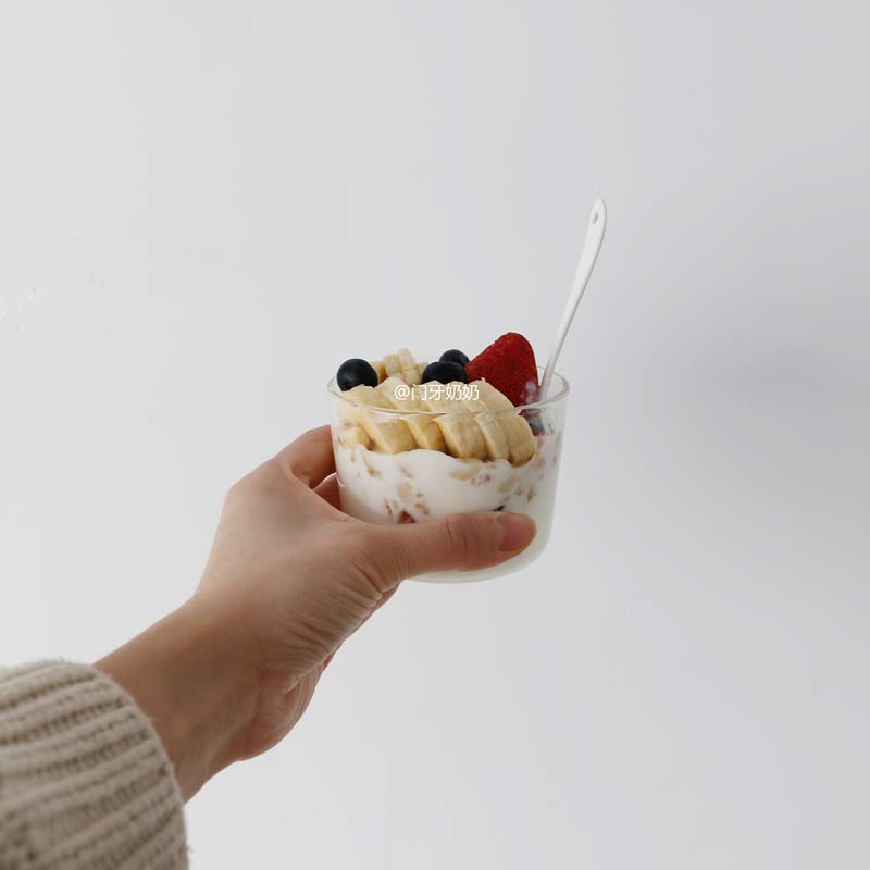 Front teeth ins Korean cafe Milkshake Yogurt Fruit cereal glass Mousse Pudding flat glass