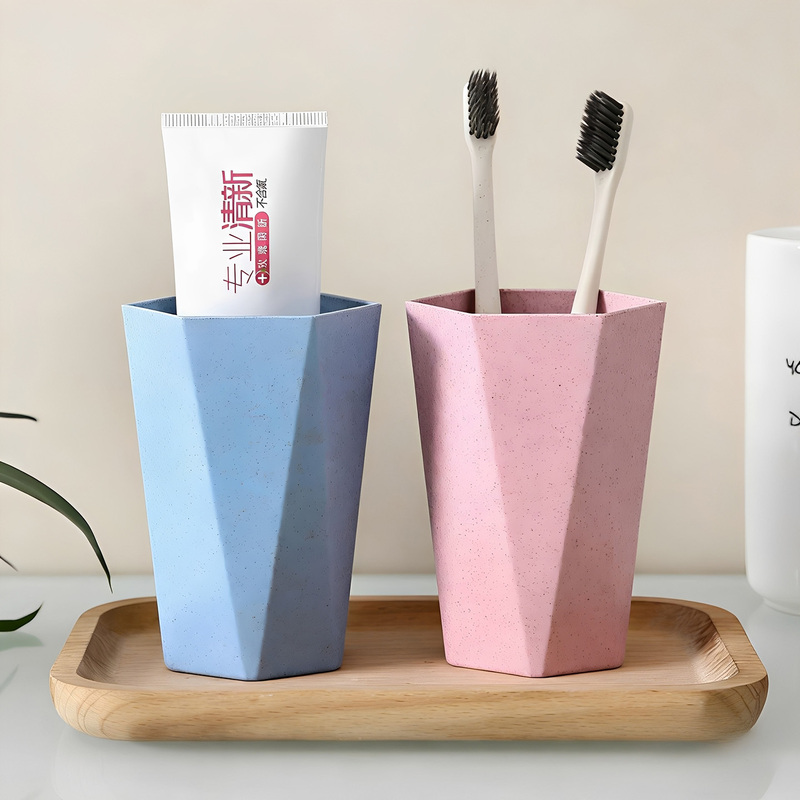 Adult Household Toothbrushing Cup, Outdoor Camping Drinking Cup, Diamond-Shaped Mouthwash Cup, Children's Cup, Wheat Straw, Environmentally Friendly