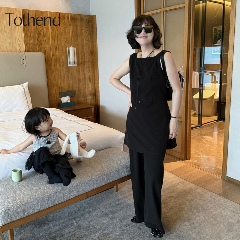 Tothend's "Black Paper Man" Is so Slimming~ Minimalist, High-End, Elegant Sleeveless Top and Pants Set