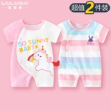 Летний детский комбинезон для выхода на улицу, хлопковая летняя одежда для новорожденных, 2 шт, год кролика