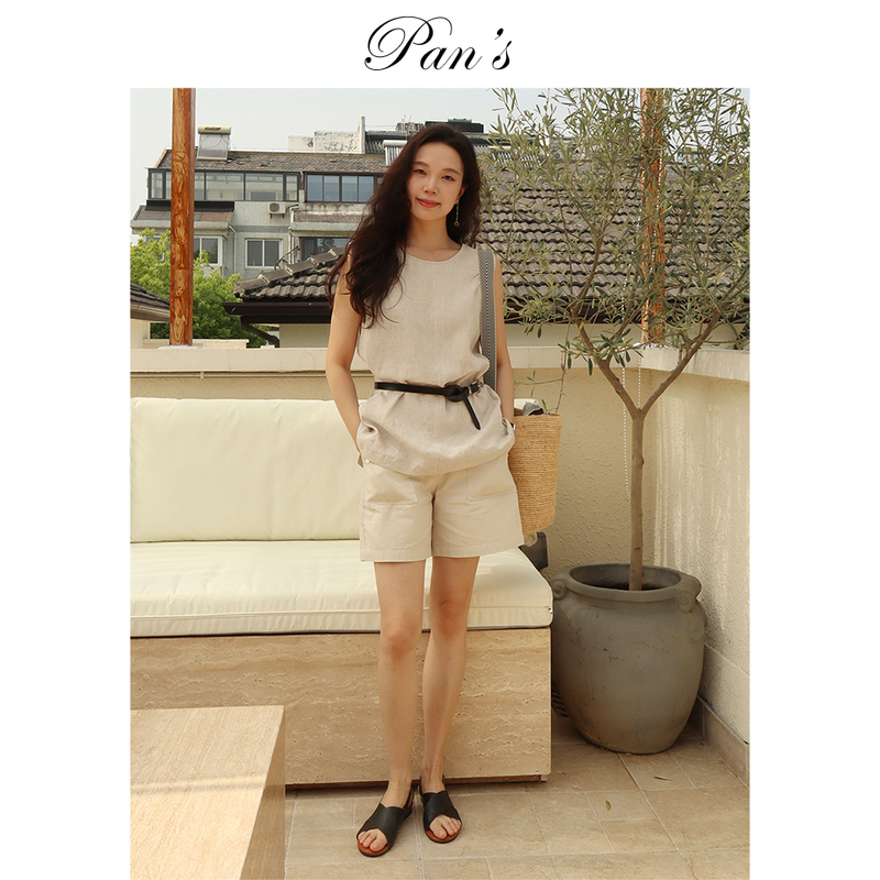 Hemp Breathable Antibacterial Back Triangle Hollow-Out Three-Dimensional Sleeveless Vest Z #