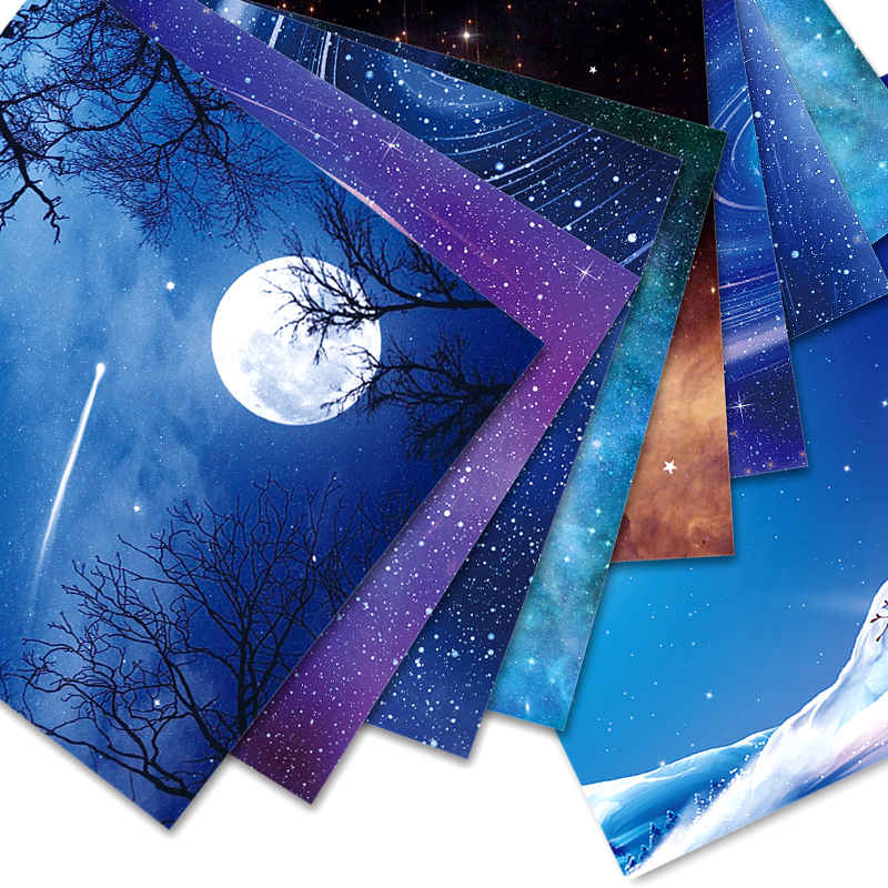 Big role origami spring river moon night square starry sky color photocopying paper handmade paper thousand paper cranes special paper single-sided monochrome printing handmade paper kindergarten children's handmade cardboard blue color origami