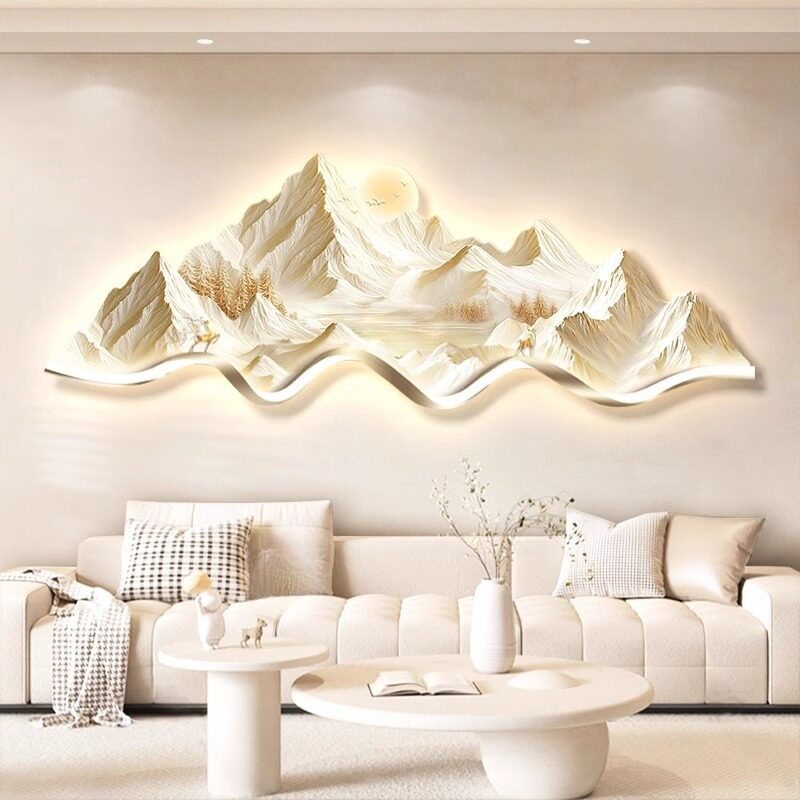 日照金山客厅装饰画LED灯画如何打造高级感奶油风沙发背景墙?-氛围画灯画-淘宝好物网