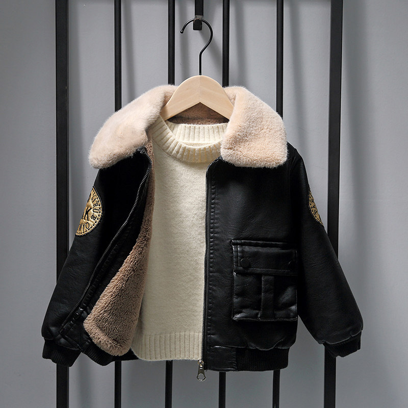 Children's clothing boys leather clothes winter clothes 2021 new children plus fleece jacket 2 plus thick 3 autumn winter 5 jacket 6 foreign gas 7 years old 4