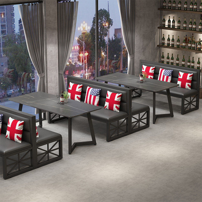Industrial style bar barbeque restaurant tables and chairs music restaurant bar sofa card seat rock plate rectangular dining table and chairs