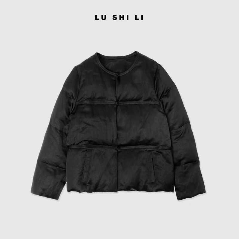 Lushili【Black Swan】2025 Winter 95% White Goose down Satin New Chinese Style Warm down Jacket 65067