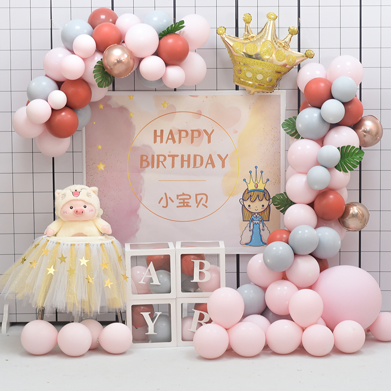 Baby 1st birthday layout scene decoration girl white hundred days hundred days banquet party background wall balloon package 2
