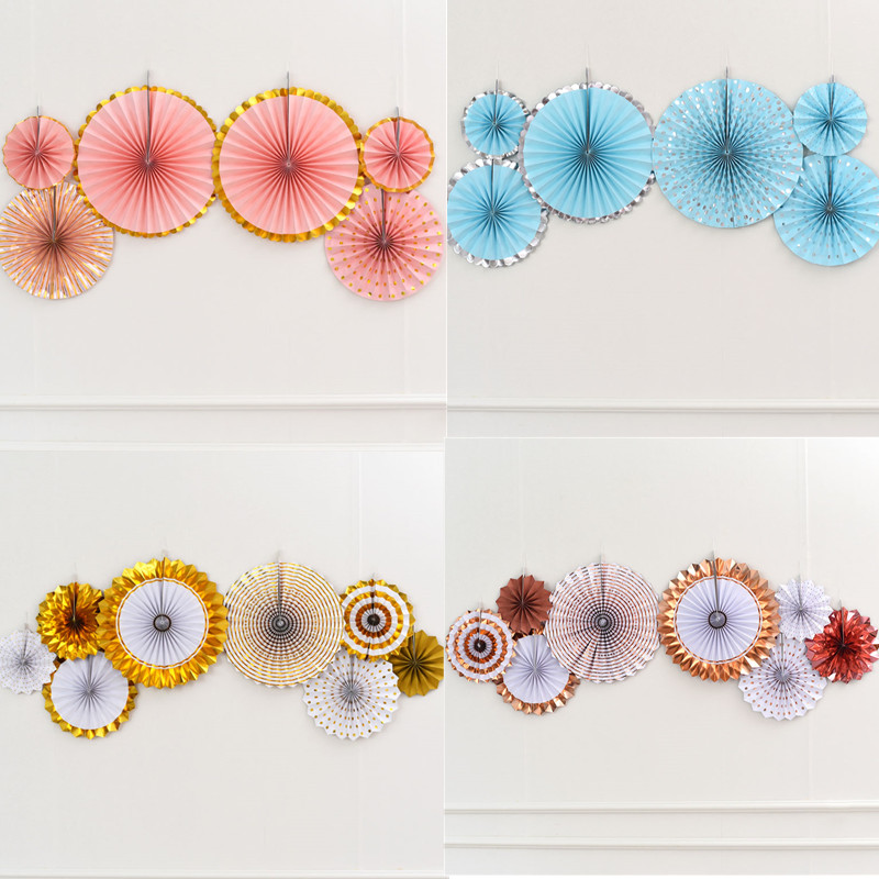 Wedding wedding supplies golden paper fan flower folding fan wedding room decoration birthday wedding party dessert table window layout