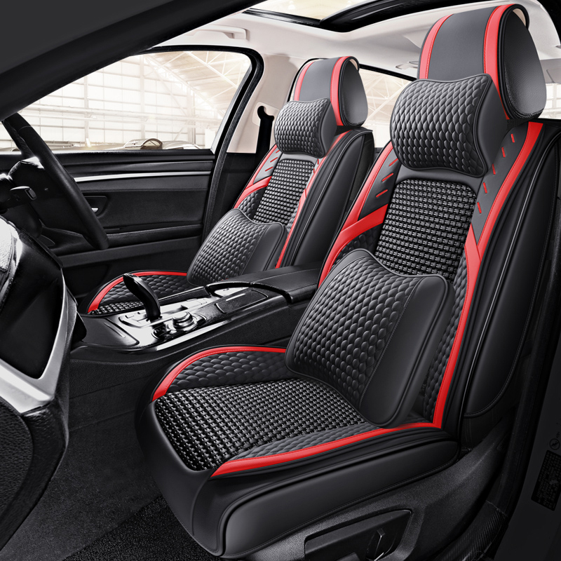 Semi-Enclosed Car Seat Cushion, Suitable for All Seasons, Complete Set of Car Seat Cushions, Five-Piece Set of Car Accessories, Ice Silk Seat Cover