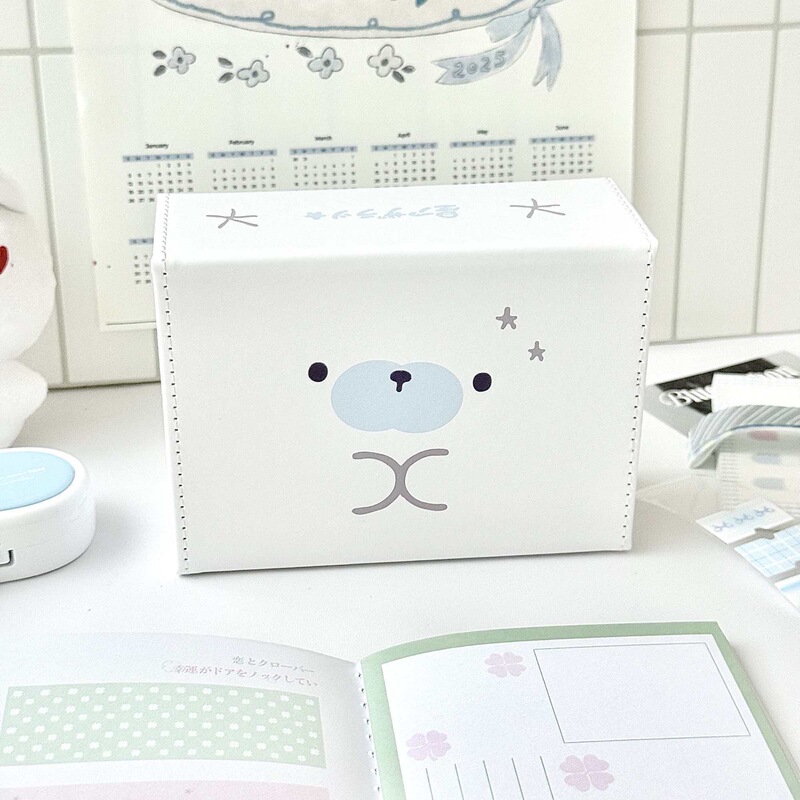 ins White Seal Leather Card Box Small Card Storage Box Cute Girly Flip-Top Dust-Proof Magnetic Box