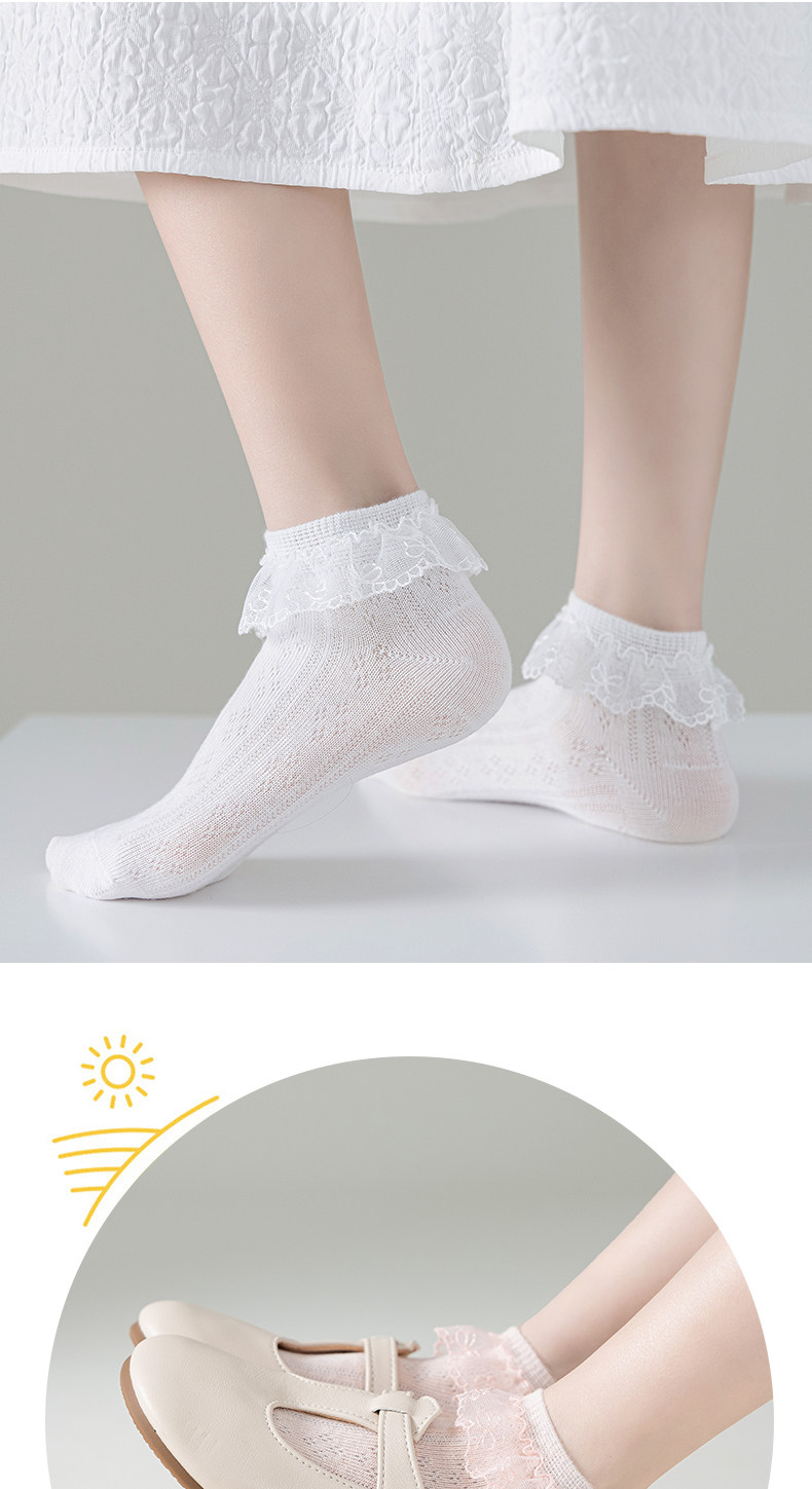 女童花边袜子白色棉袜夏薄款蕾丝公主袜儿童宝宝夏季短袜春秋网眼 — 15