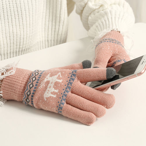 Touch screen thickened velvet touch screen gloves Women's winter Korean version of velvet thickened gloves finger wool students office workers