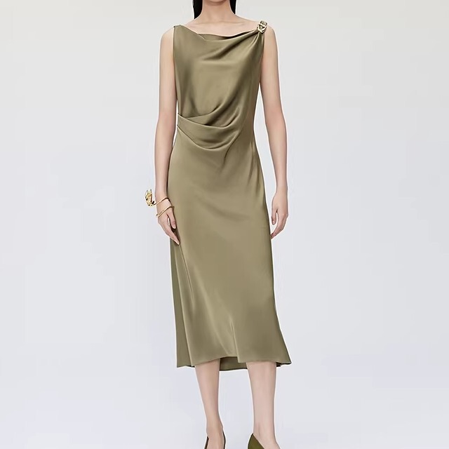 Nai Kou 2025 Summer New Style Slim Fit Mid-Length Vest Strap Dress Imported Triacetate Dress for Women