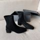 Genuine leather thick heel short boots for women 2025 autumn and winter new square toe high heel suede nude boots black elastic sock boots slim boots