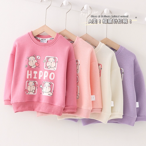 Вязаные хлопковые [класс A] Детские толстовки для девочек весенняя одежда модная 2024 Новая маленькая и средняя детская одежда для девочек Tops T Trend