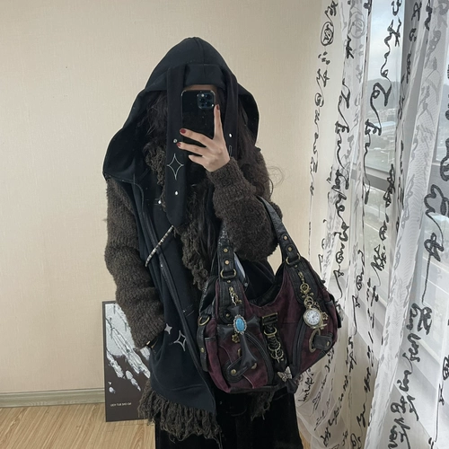 三歪 Ангел ретро Y2K тысячелетия горячая девушка винтажный смысл субкультуры Европейская и американская уличная сумка через плечо с леопардовым принтом