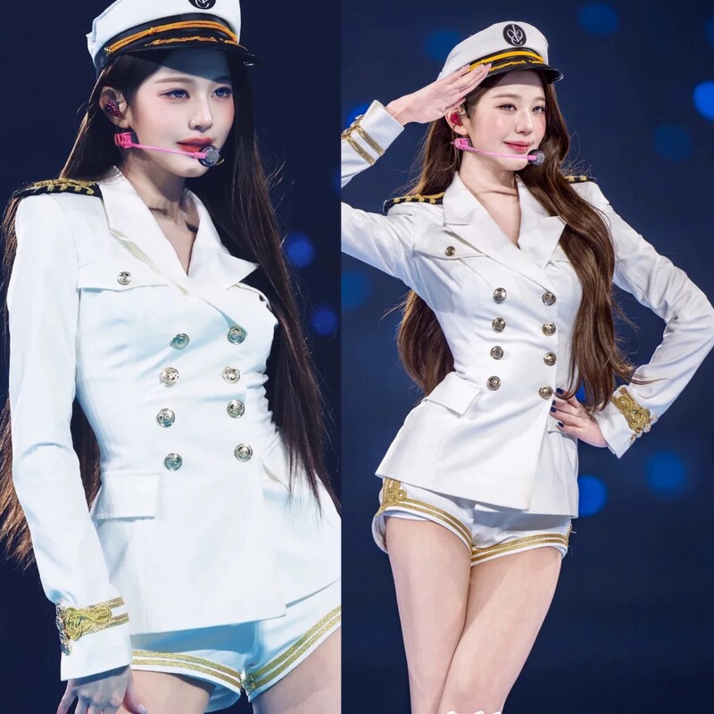 Zhang Yuanying's Same Style White Sailor Uniform Double-Breasted Blazer Waist-Cinching Slimming Stage Performance Outfit Set