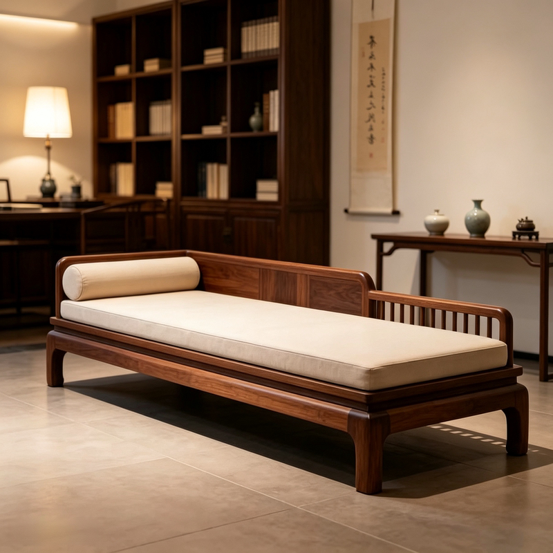 New Chinese-Style Solid Wood Chaise Lounge, Song-Style Aesthetics, Luohan Bed, Qing-Style, Ming-Style Tea Room, Simple Beauty Couch, Living Room Furniture New Chinese-Style Solid Wood Chaise Lounge, Song-Style Aesthetics, Luohan Bed, Qing-Style, Ming-Style Tea Room, Simple Beauty Couch, Living Room Furniture