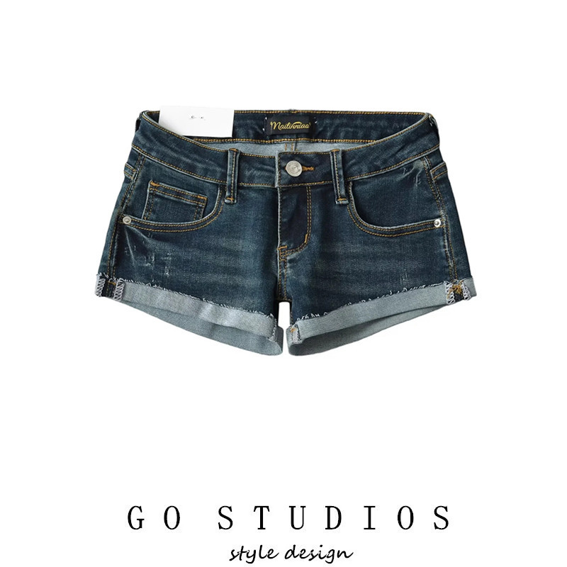 Jazz Street Dance Low-Rise Jeans American Style Two-Tone Slim Fit Hip-Hugging Hot Girl Rolled Hem Ultra-Short Casual Pants for Women Jazz Street Dance Low-Rise Jeans American Style Two-Tone Slim Fit Hip-Hugging Hot Girl Rolled Hem Ultra-Short Casual Pants for Women