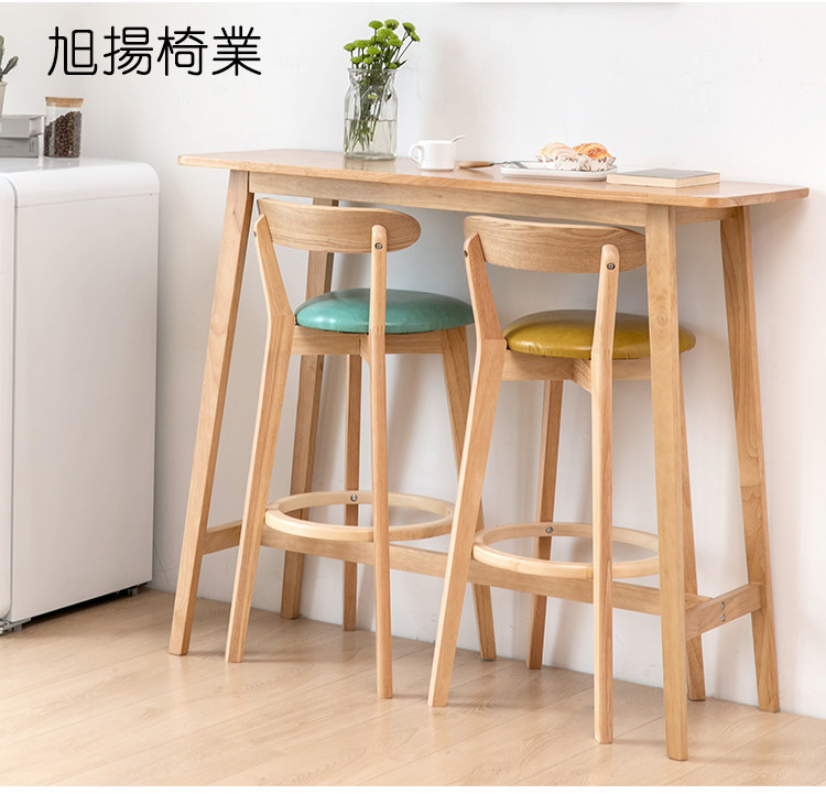 Solid wood bar table home against the wall long table Nordic minimalist high table and chair combination milk tea shop living room compartment