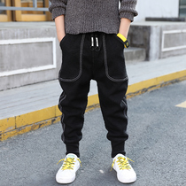 Boys plus velvet pants autumn winter clothes 2021 new foreign style big childrens leisure boys sports trousers thick tide