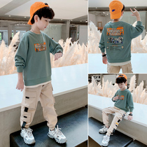Childrens boys autumn suit 2021 new fashionable tide boy spring and autumn Big Boy Autumn Sweater two-piece set