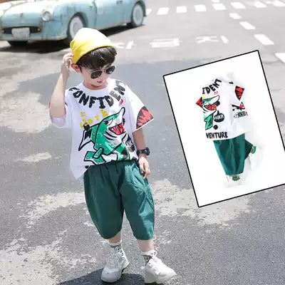 Boys summer suit 2021 new foreign school boys Korean version of the handsome two-piece set of children's middle and large children's summer tide clothes