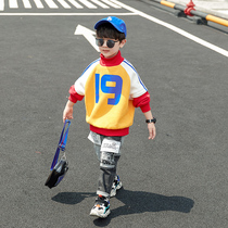 Boys high collar clothes autumn and winter 2021 new foreign style big childrens clothing Korean version of thick velvet warm base shirt tide