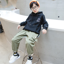 Boy long sleeve hooded sweater spring and autumn 2021 New style big children autumn coat boy base shirt tide