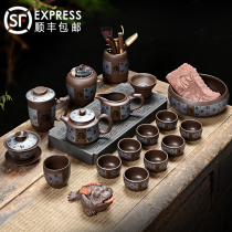 ZYRODIA household Chinese style purple sand kung fu tea set Baifu ceramic tea pot cup tea ceremony cover Bowl gift box