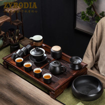 ZYRODIA black pottery home kung fu tea set rough pottery Japanese simple retro office tea tray teapot tea cup
