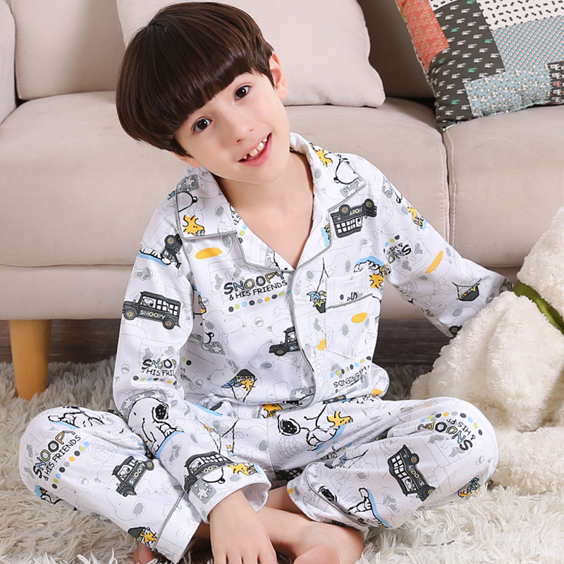 . Mùa xuân dài tay trẻ em Pyjama 3 chàng trai 4 mùa xuân mùa thu bông 5 chàng trai trẻ vừa 9 trẻ em 1357 tuần.