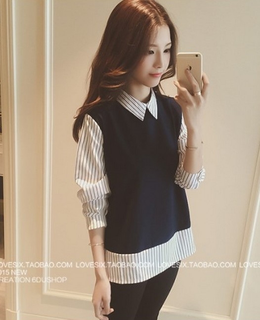 2019 Summer nữ mùa xuân / phiên bản Hàn Quốc mới Loose lớn Mã đơn giản Sinh viên Fake Hai Long Sleeve bị bưng bít áo Tide