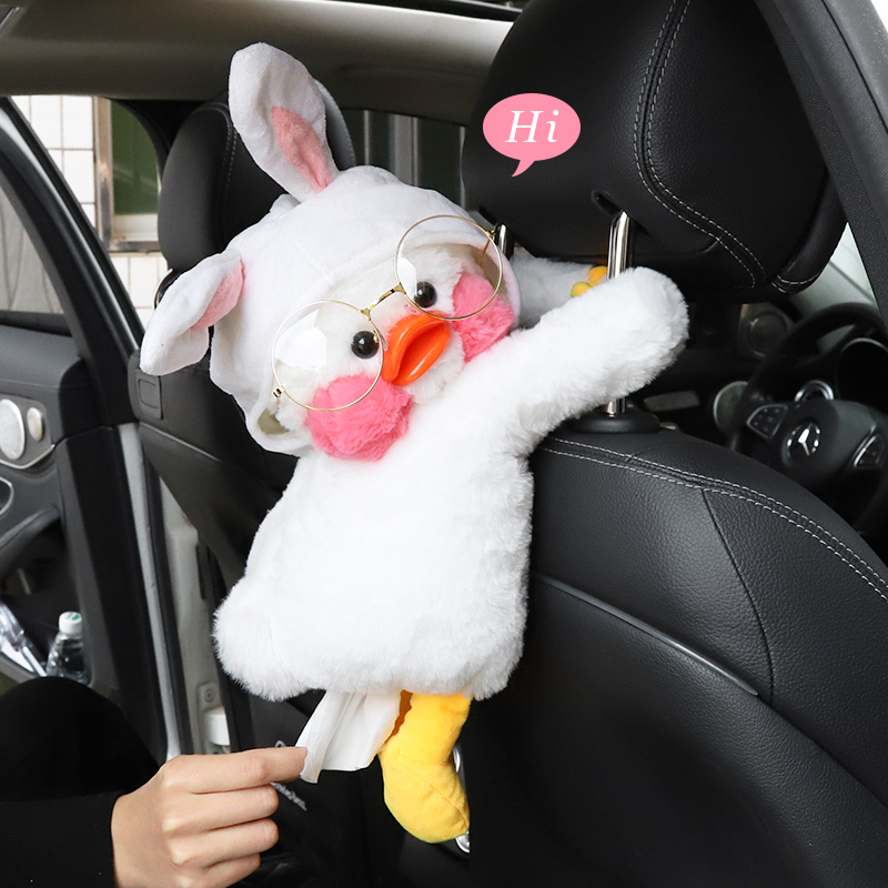 Car tissue box creative net red duck cartoon cute car seat back hanging car tissue cover car toilet paper box