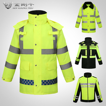 Winter reflective cotton clothes traffic site safety cotton coat rain-proof fluorescent coat work suit highway policy