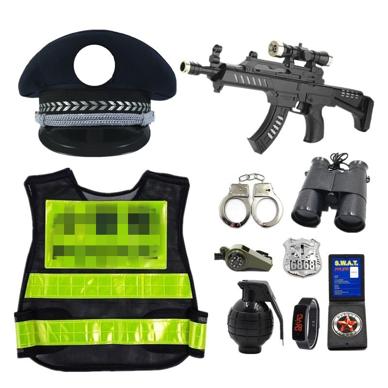 Children's small police toy suit handcuff sheriff hat boy special soldier equipped with toy gun children's performance suit