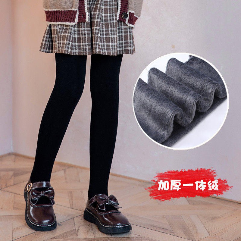 Girl Autumn Winter Care Waist Plus Suede Thickened Pants Socks Children Inner Hitch Pants White Dance Socks Pants Little Girl Warm Pants