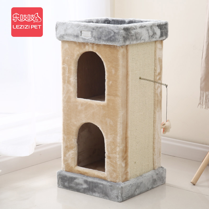 Le Squeaky Cat Climbing Frame Sisal Solid Wood Feline Grabbing Board Cat Nest Tree Integrated Shelf Large Unoccupied House Kitty supplies