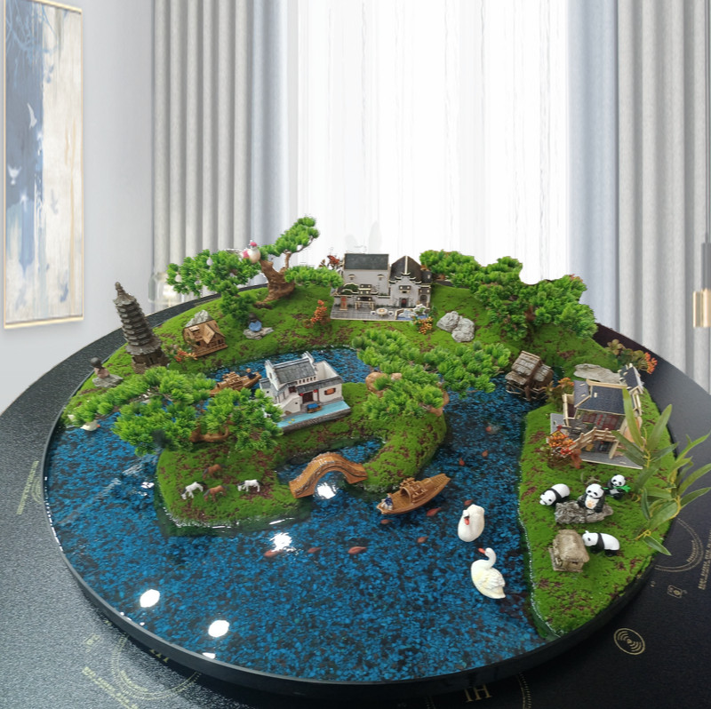 New Chinese Hotel Dining Table Large Round Table Swing Piece Interpack Turntables Intermediate Decoration Table Flower Furnishing Simulation Flower Microscape