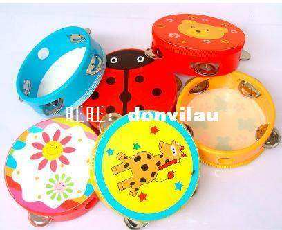 Montessori Baby Kids Toys Wood Cartoon Animal Ring Bell Drum