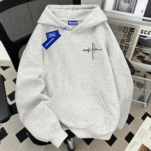 Wassup Embroidered Heavyweight Oversized Hooded Sweatshirt for Men, Autumn and Winter 2026 New Style, Simple Loose-Fitting Couple's Top