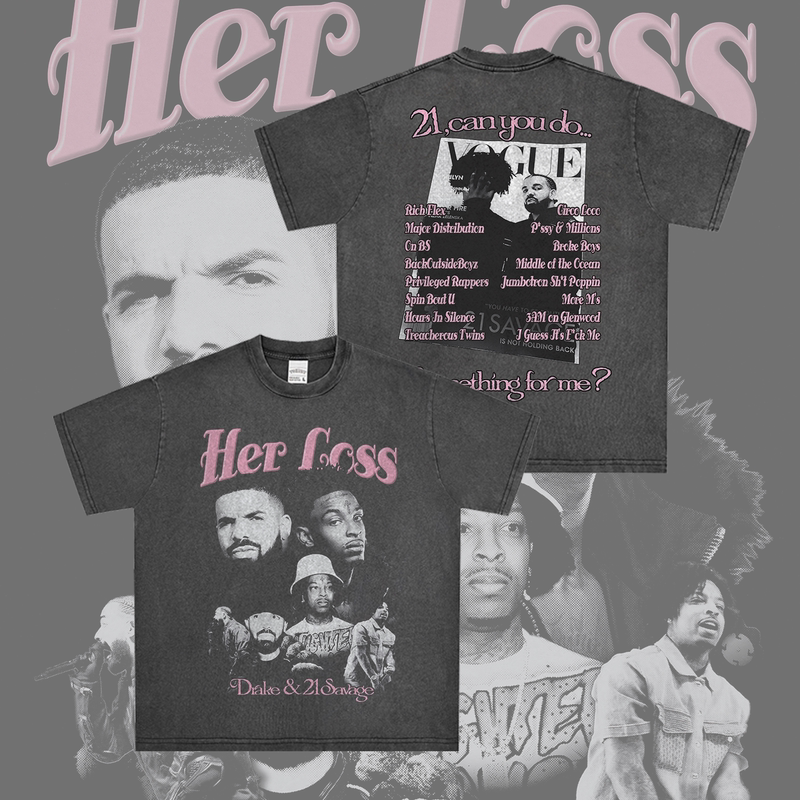Bc American Retro Drake&21 Savage Washed Vintage Short-Sleeve Heavyweight Streetwear Brand Printed Short-Sleeve Shirt