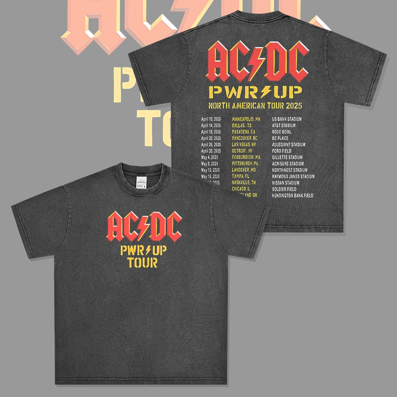 American Retro Rock Band Acdc Printed Short-Sleeved T-Shirt, High-Street Versatile Heavyweight Long-Sleeved Crew Neck Hooded Sweatshirt