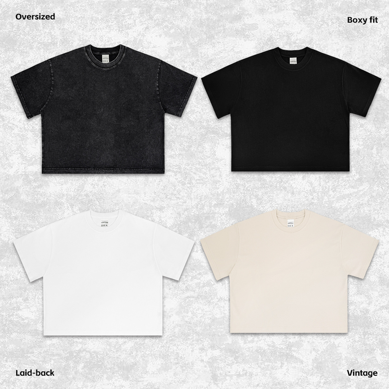 American Retro Boxy Short Wide-Fit 260g Heavyweight Pure Cotton T-Shirt Clean Fit Small Neckline Short Sleeve Men's