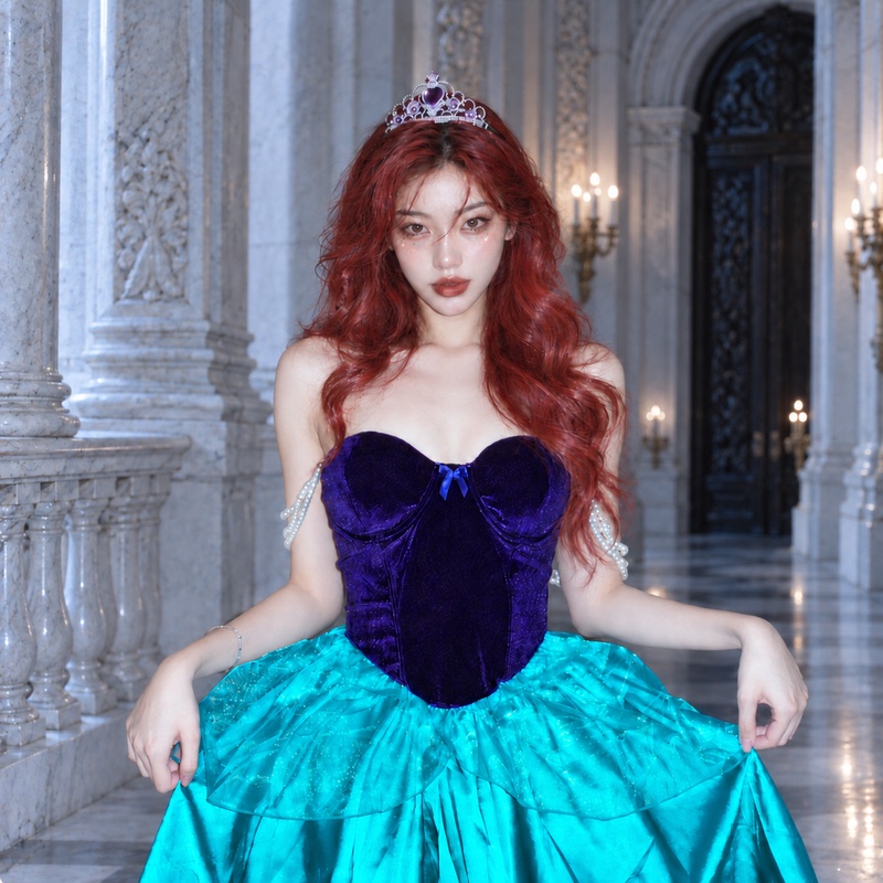 Mermaid Princess Cosplay Costume~ Disney Cosplay Costume Mermaid Ariel Princess Strapless Dress Halloween Costume